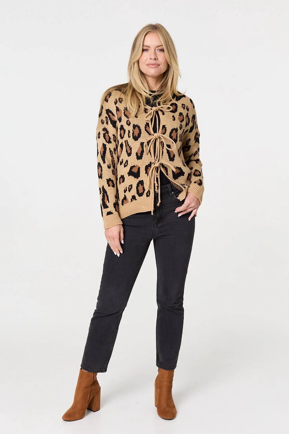 Animal Print Tie Front Cardigan