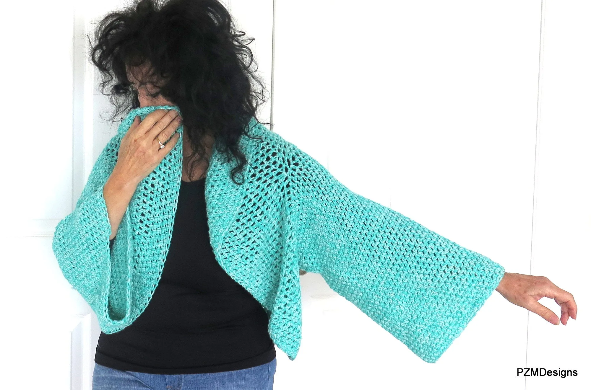 Aqua Plus Size Circle Shrug, Handmade Crochet