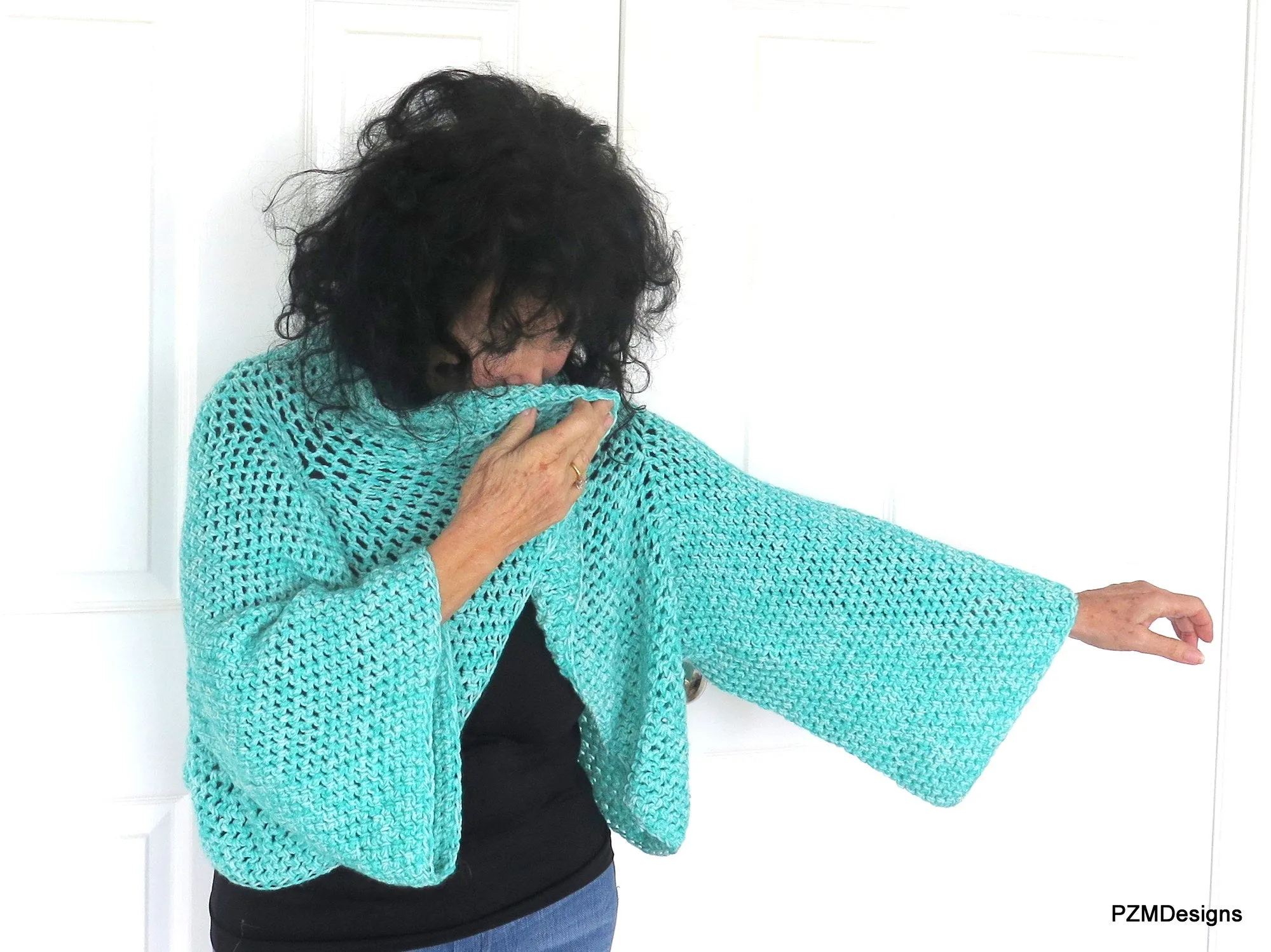 Aqua Plus Size Circle Shrug, Handmade Crochet