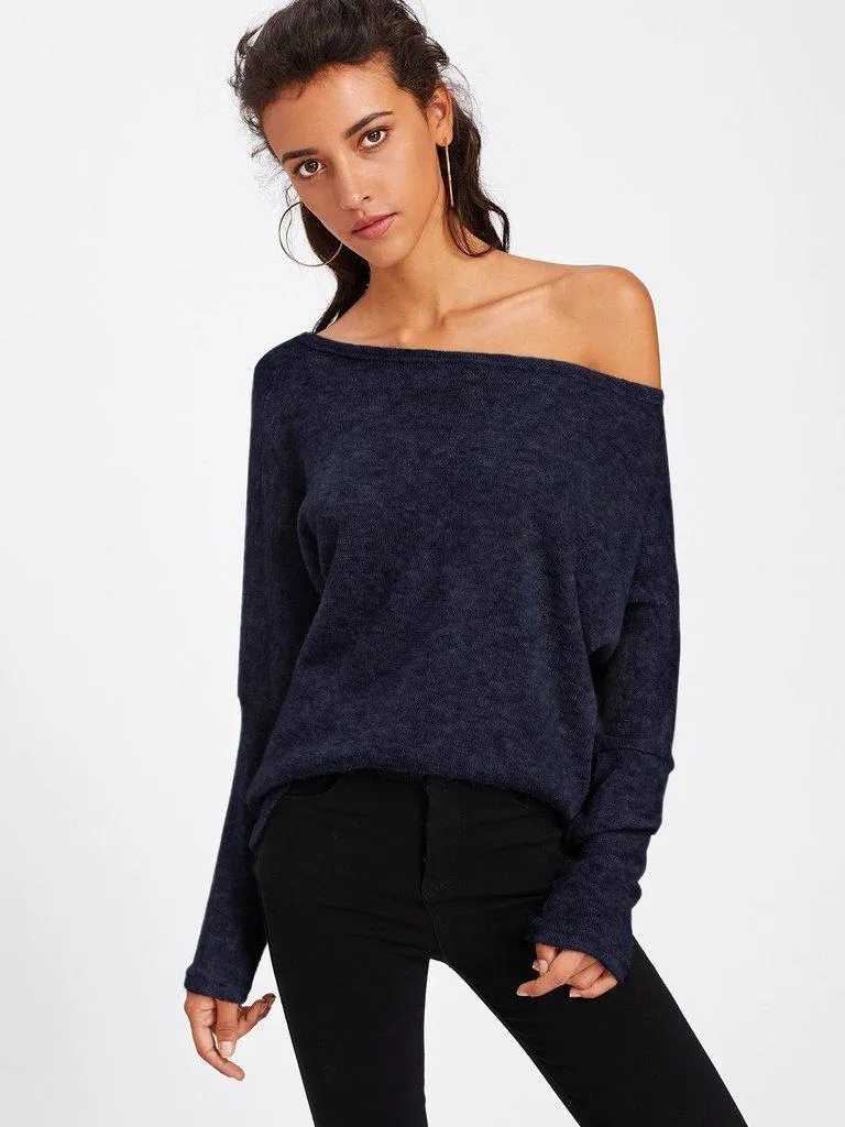 Asymmetric Shoulder Batwing Sleeve Sweater