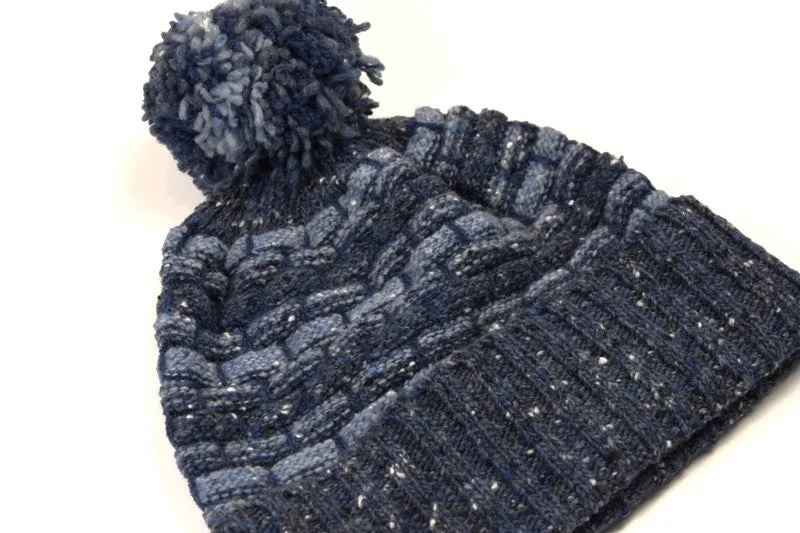 Basketweave Bobble Beanie - Denim - McConnell