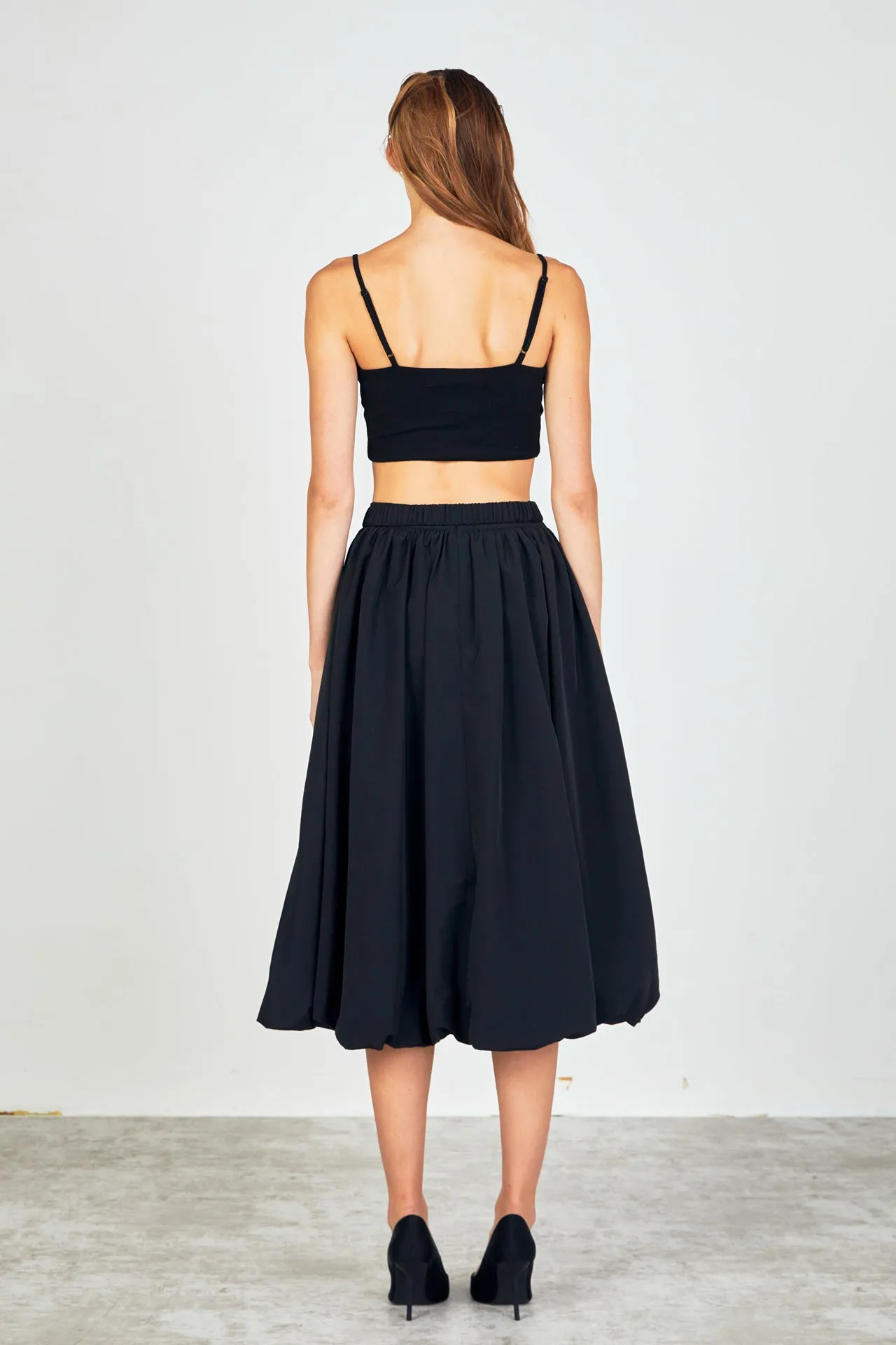 Belted Blouson Midi Skirt