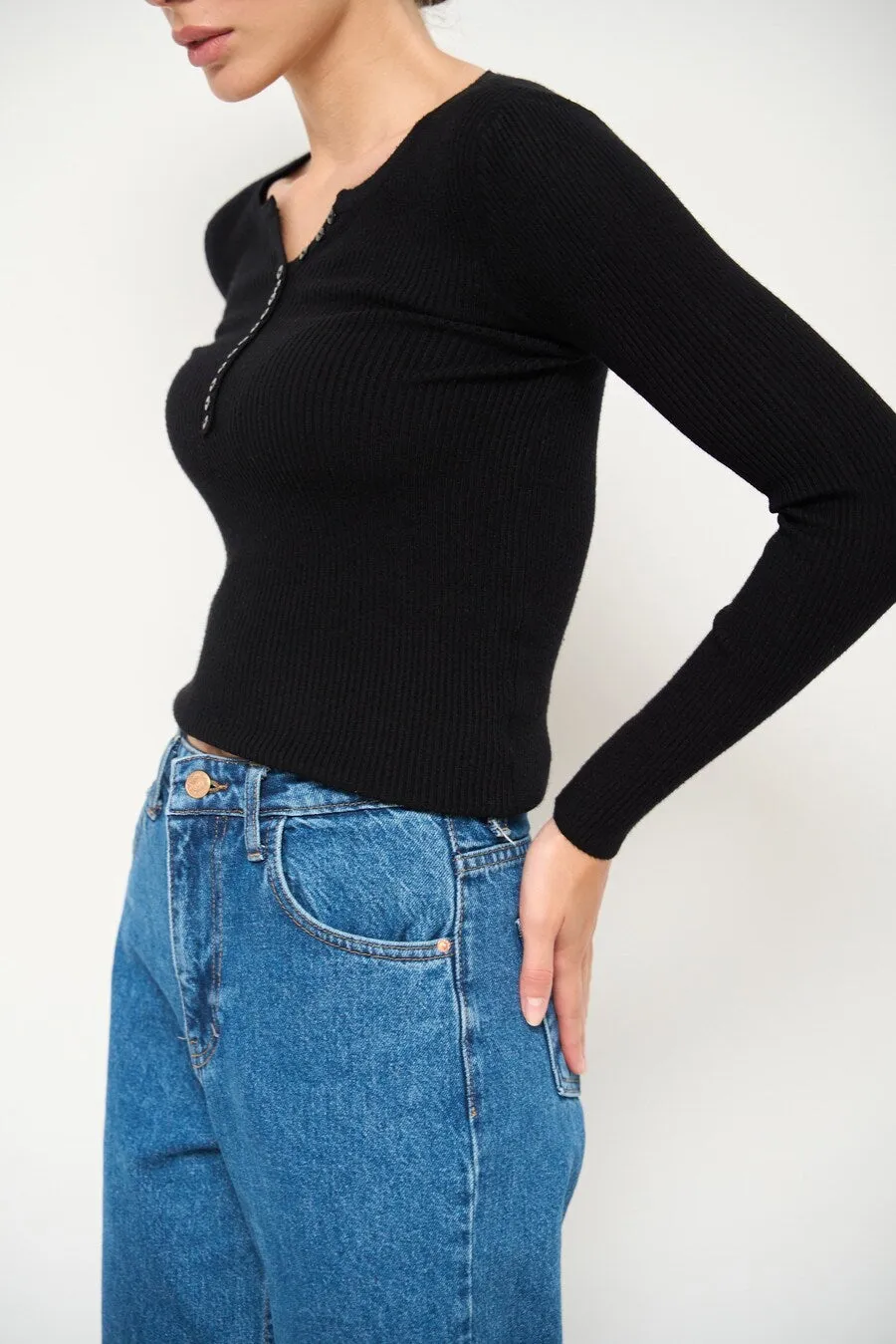 Black Long Sleeve Sweater with buttons