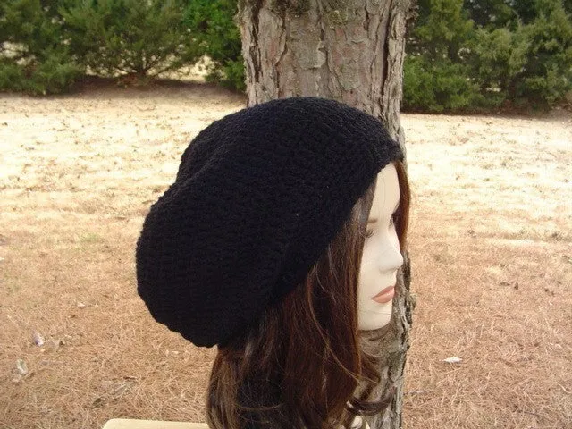 Black Slouchy Beanie, basic dread Tam hat, slouchy hat, woman man beanie handmade