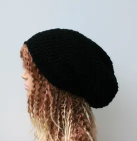 Black Slouchy Beanie, basic dread Tam hat, slouchy hat, woman man beanie handmade