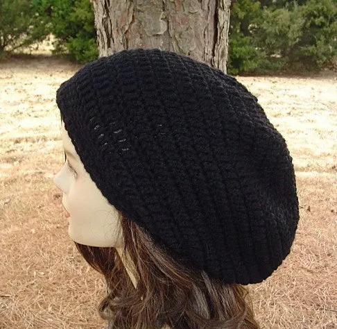 Black Slouchy Beanie, basic dread Tam hat, slouchy hat, woman man beanie handmade