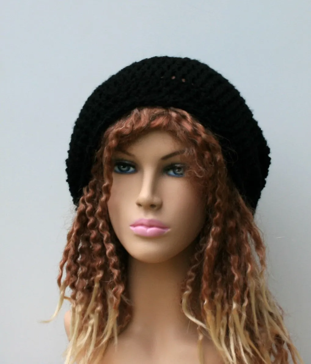 Black Slouchy Beanie, basic dread Tam hat, slouchy hat, woman man beanie handmade