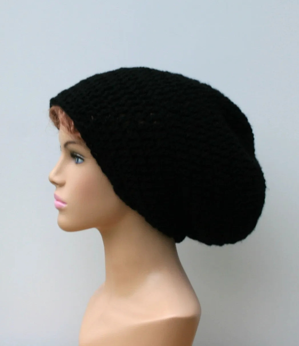 Black Slouchy Beanie, basic dread Tam hat, slouchy hat, woman man beanie handmade