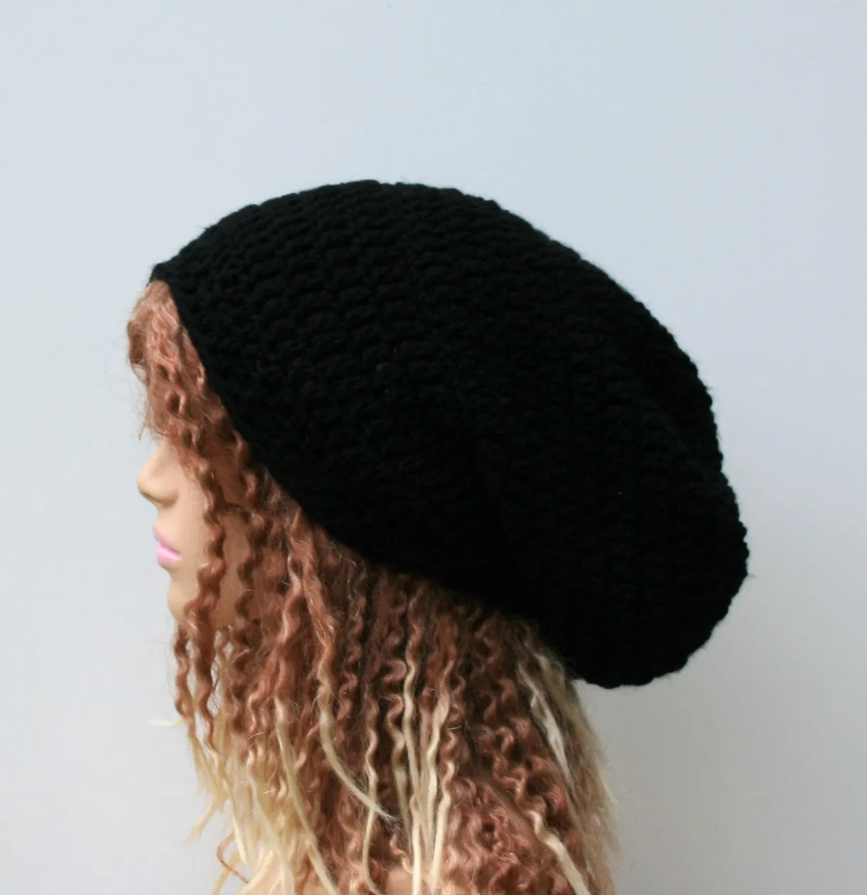 Black Slouchy Beanie, basic dread Tam hat, slouchy hat, woman man beanie handmade