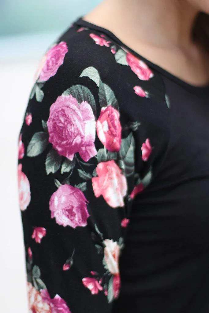 Black Top with Floral Sleeves