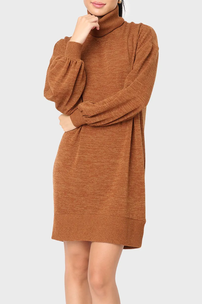 Blouson Sleeve Turtleneck Sweater Dress