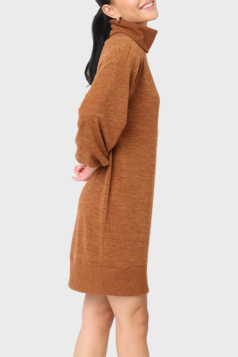 Blouson Sleeve Turtleneck Sweater Dress