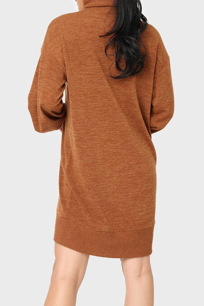 Blouson Sleeve Turtleneck Sweater Dress