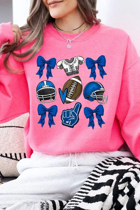 Blue Coquette Football Graphic Fleece Sweatshirts