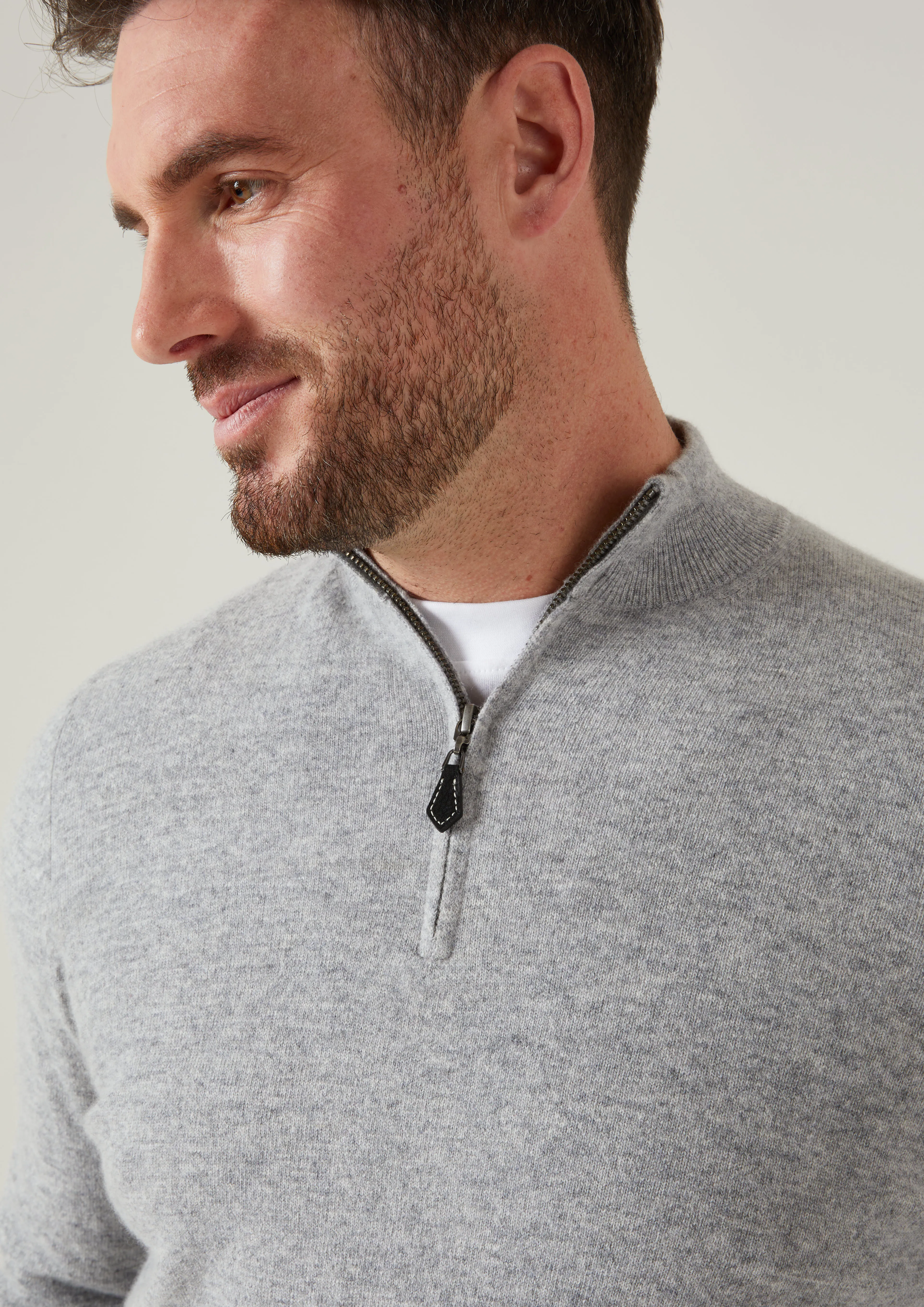 Cairns Geelong Wool 1/4 Zip Jumper in Silver - Regular Fit