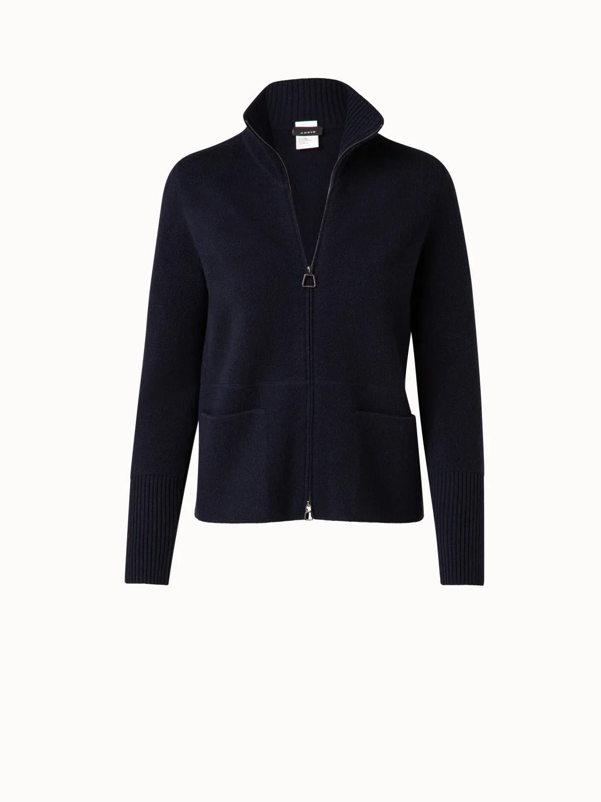 Cashmere Piqué Knit Zip Cardigan