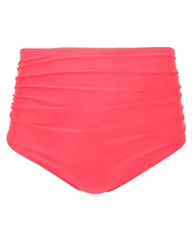 Chic Women High Waisted Bikini Bottom Retro Ruched Swim Short-Pinkish Red