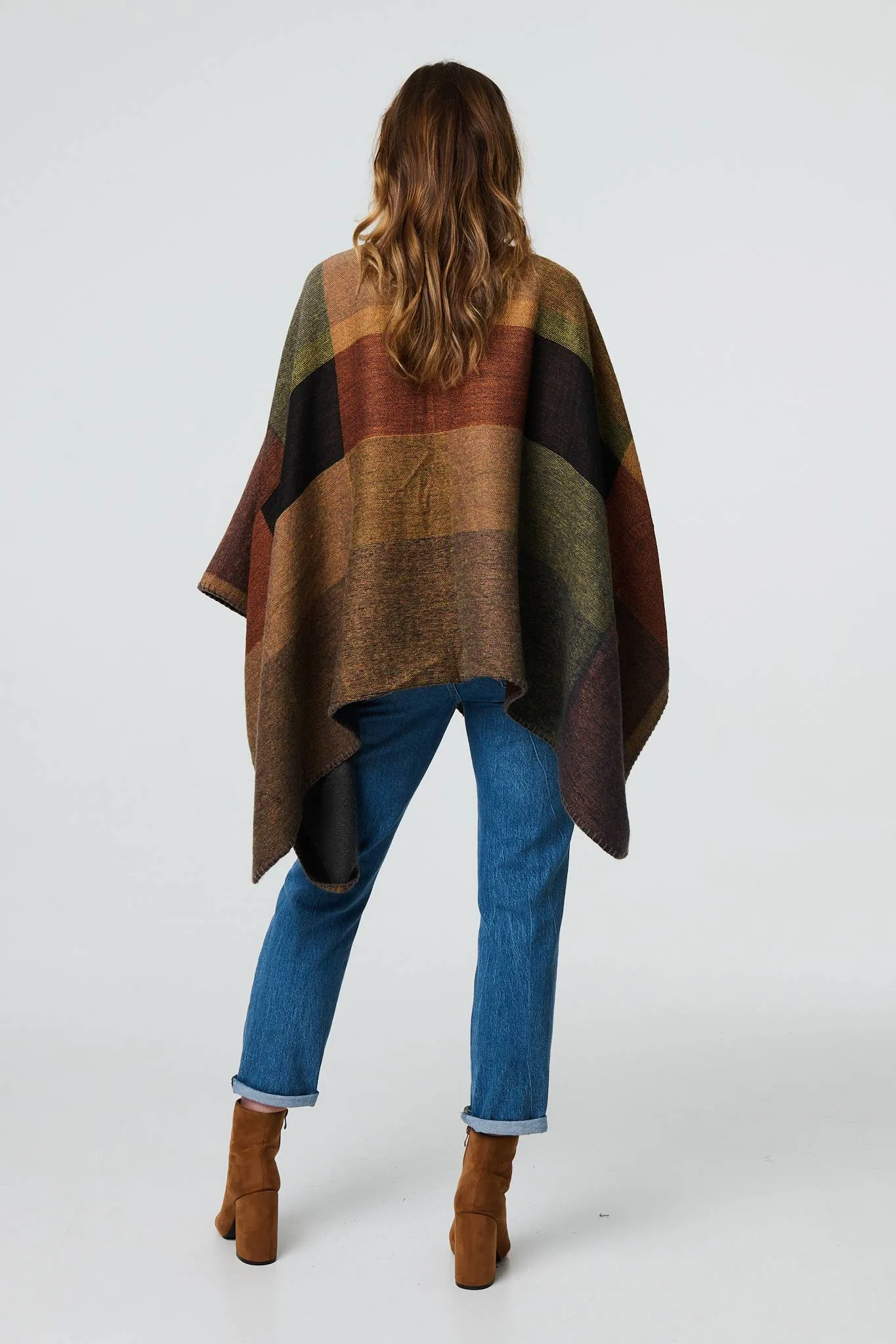 Colour Block 3/4 Sleeve Relaxed Poncho