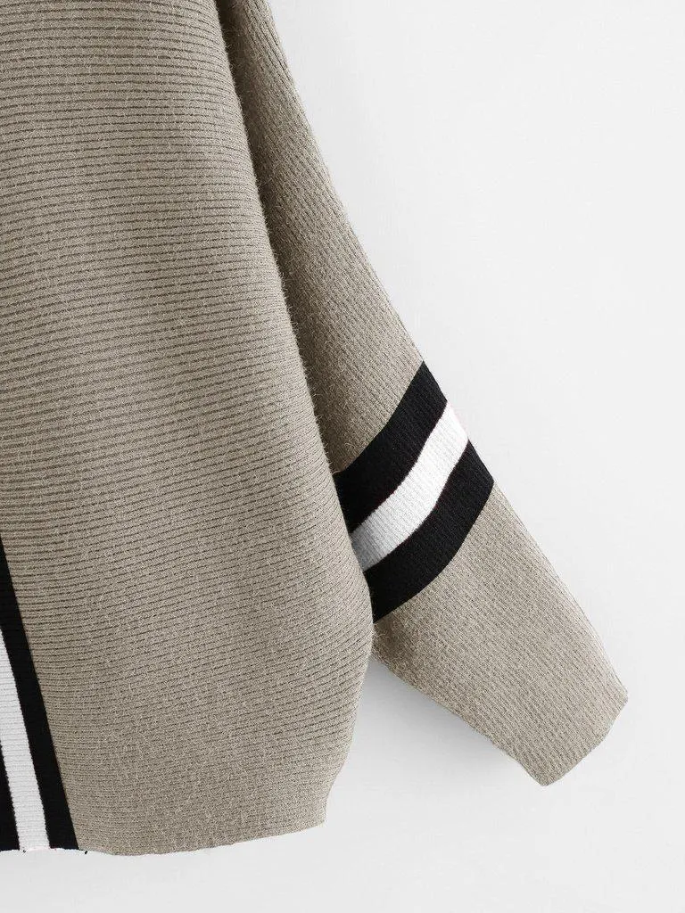 Contrast Striped Panel Ribbed Sweater