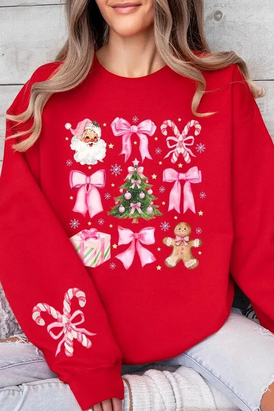 Coquette Pink Christmas Graphic Fleece Sweatshirts