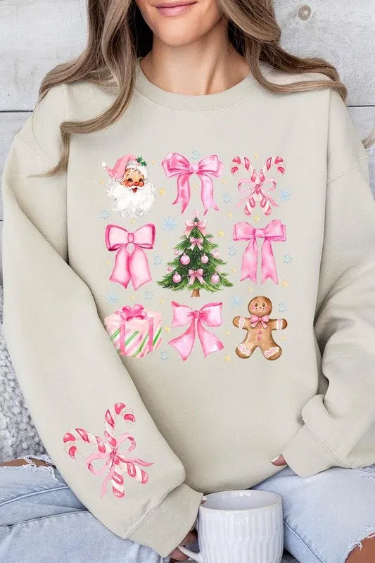 Coquette Pink Christmas Graphic Fleece Sweatshirts