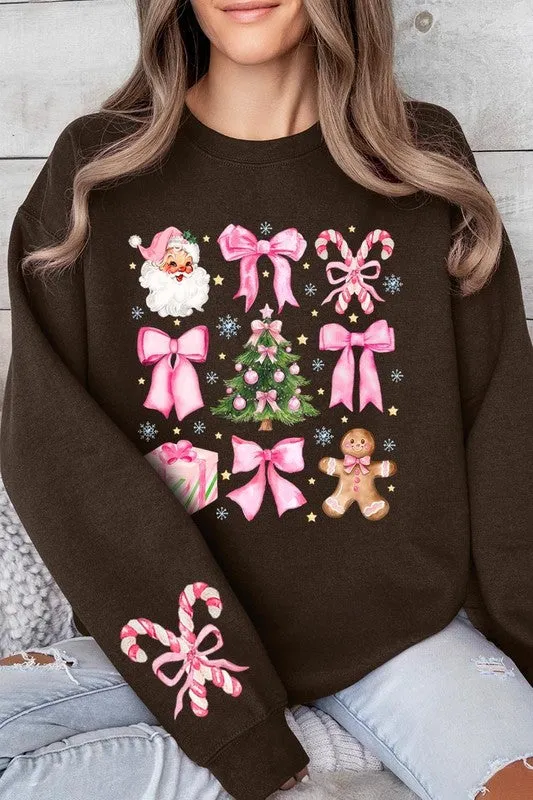 Coquette Pink Christmas Graphic Fleece Sweatshirts