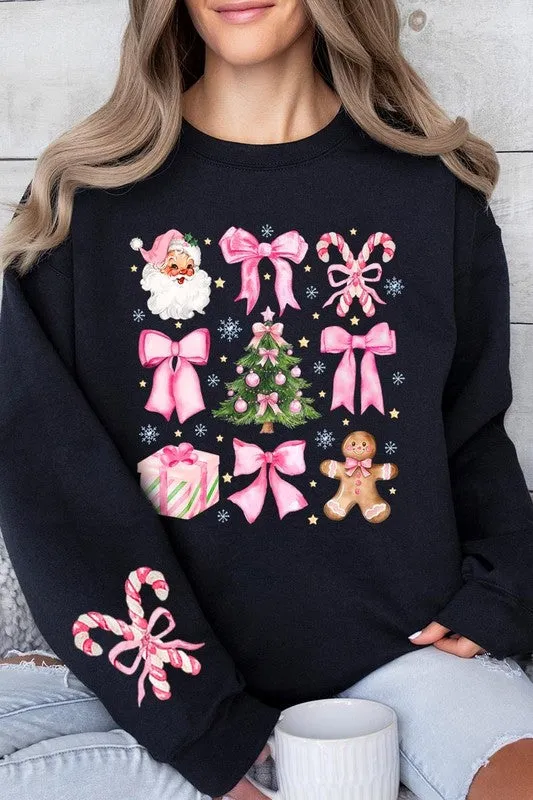 Coquette Pink Christmas Graphic Fleece Sweatshirts