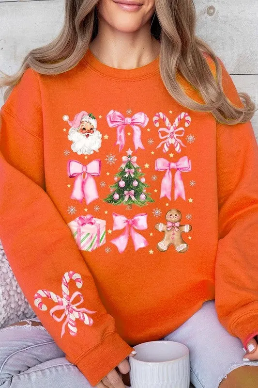 Coquette Pink Christmas Graphic Fleece Sweatshirts