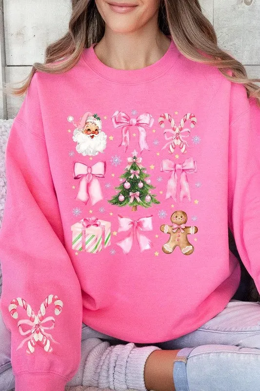 Coquette Pink Christmas Graphic Fleece Sweatshirts