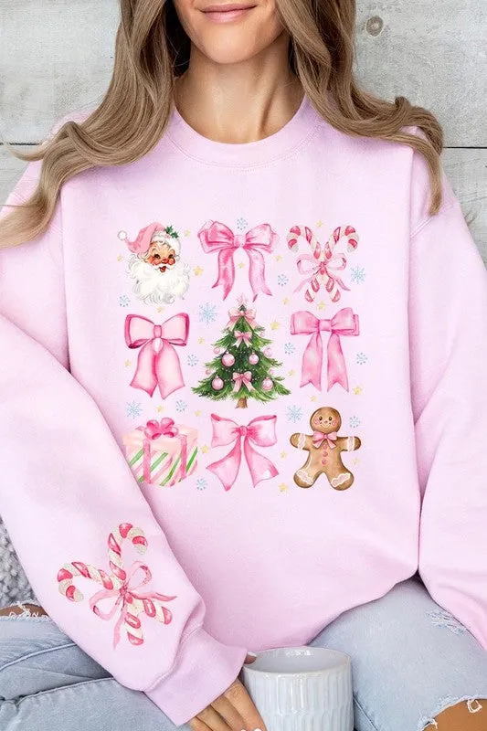 Coquette Pink Christmas Graphic Fleece Sweatshirts