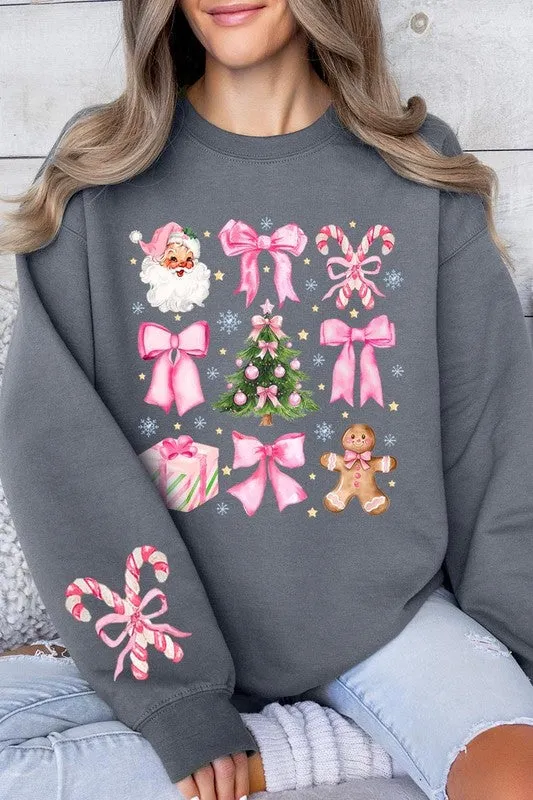 Coquette Pink Christmas Graphic Fleece Sweatshirts