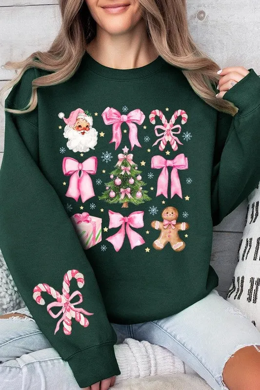 Coquette Pink Christmas Graphic Fleece Sweatshirts