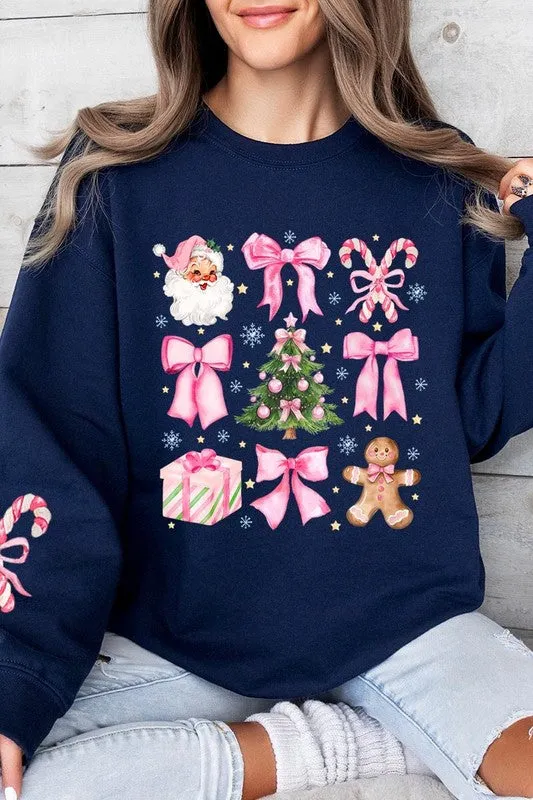 Coquette Pink Christmas Graphic Fleece Sweatshirts