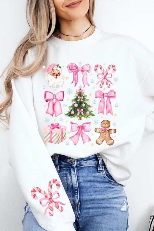 Coquette Pink Christmas Graphic Fleece Sweatshirts