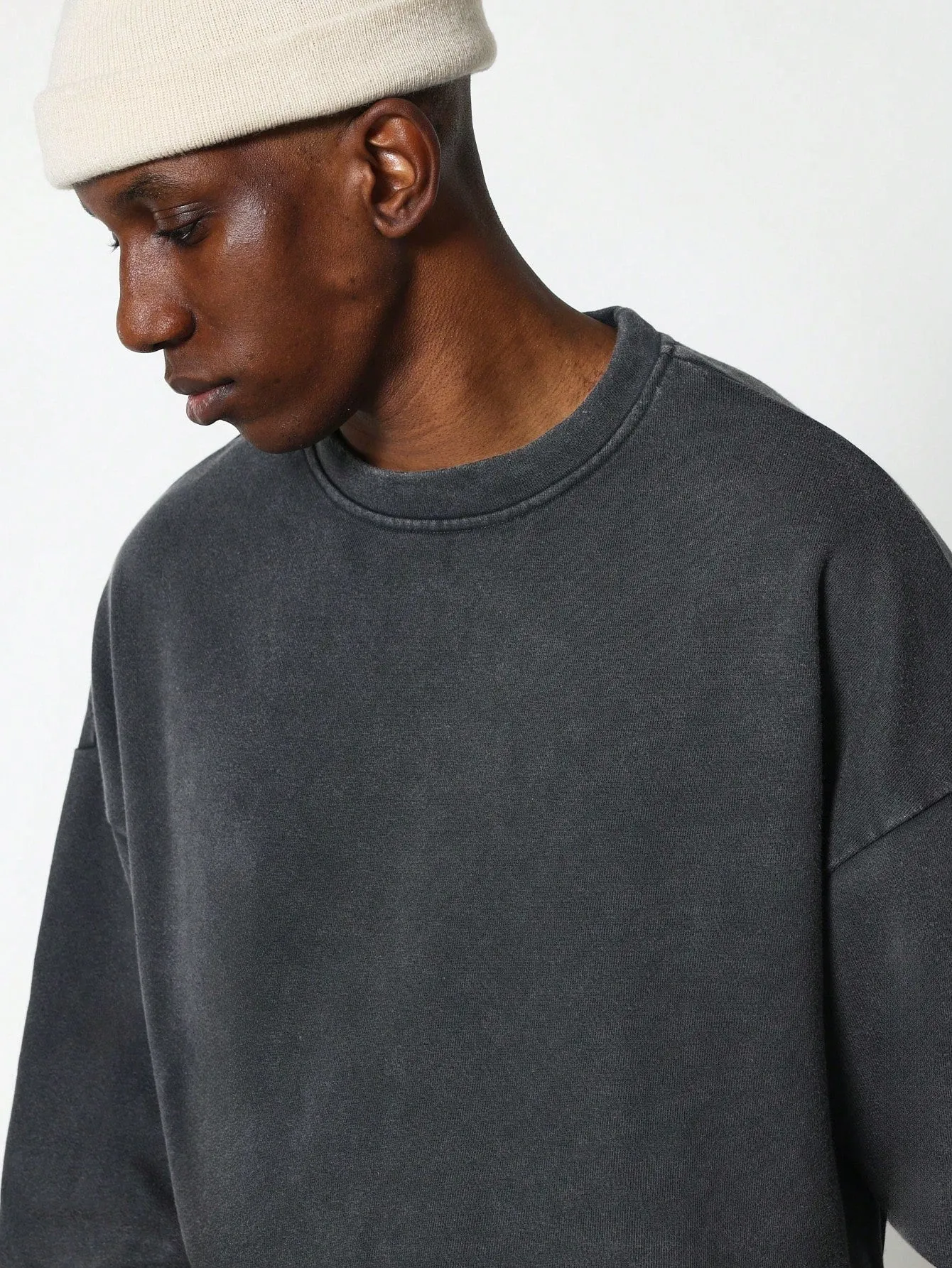 Crop Fit Washed Premium Sweatshirt With Raw Edge Detail