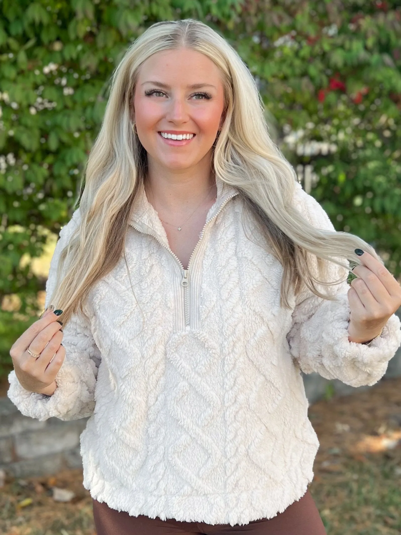 *DOORBUSTER* Carrie Fuzzy Fleece Cozy Cable Half Zip Top (3 colors) [S~3X] (FINAL SALE)