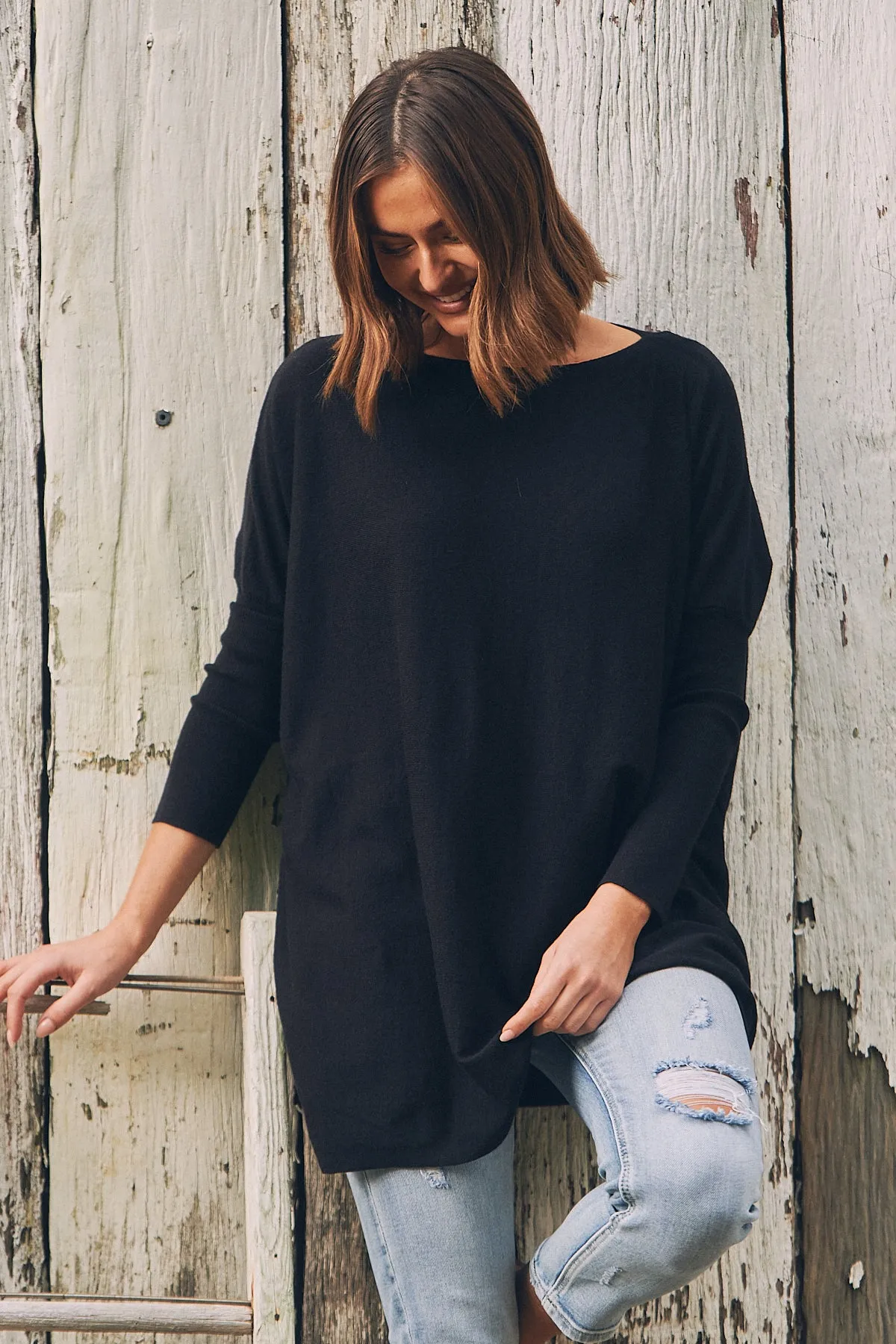 Emerson Oversized Batwing Black Long Sleeve Knit