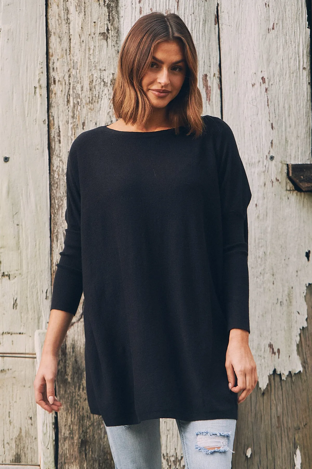 Emerson Oversized Batwing Black Long Sleeve Knit