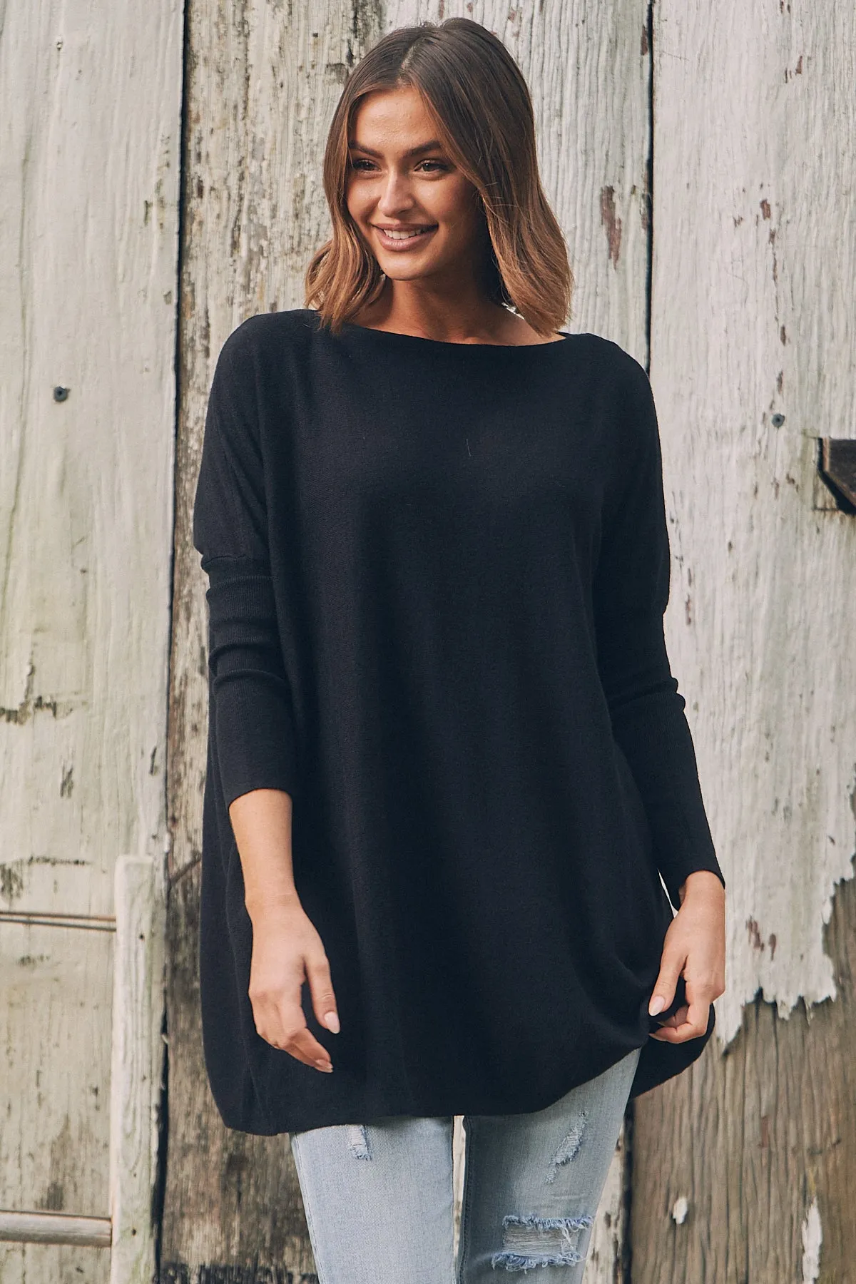 Emerson Oversized Batwing Black Long Sleeve Knit