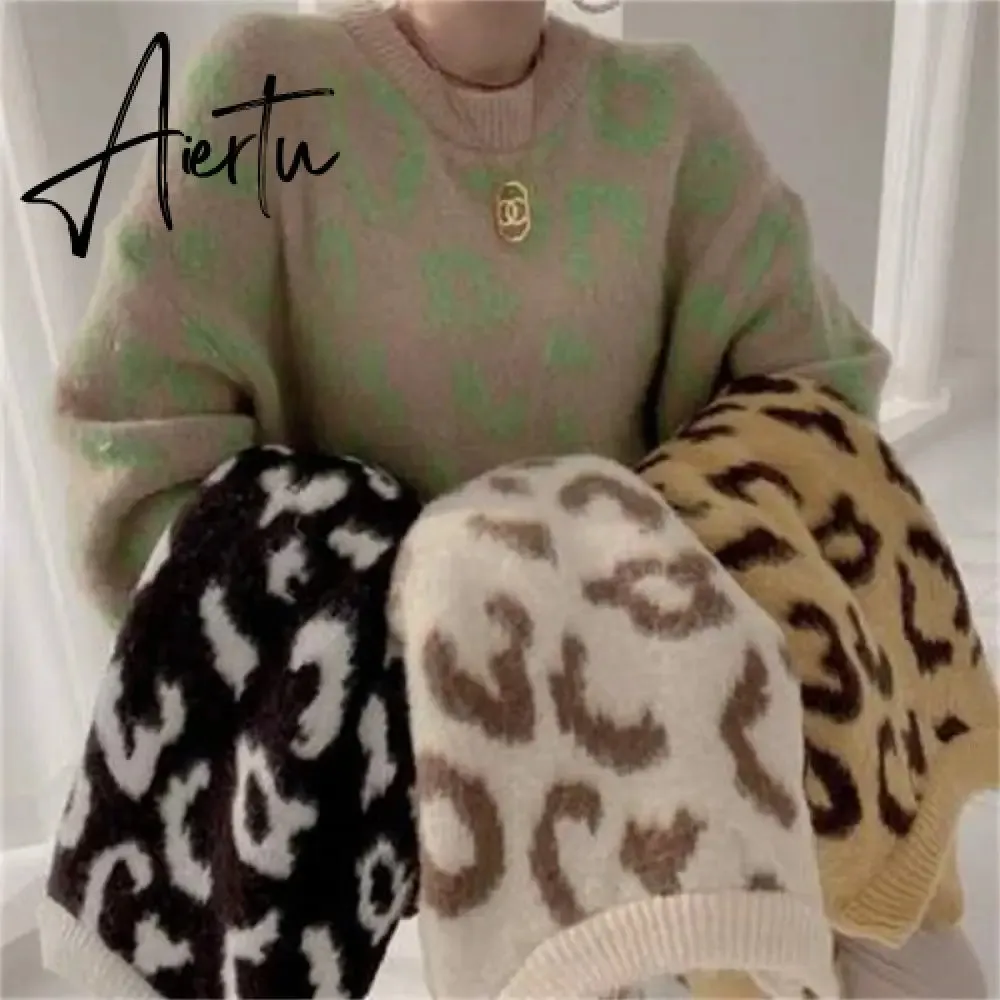 FANIECES Leopard Print Oversized Sweater Pullovers Autumn Loose Batwing Sleeve O-Neck Warm Jumper Casual Streetwear Pull Femme