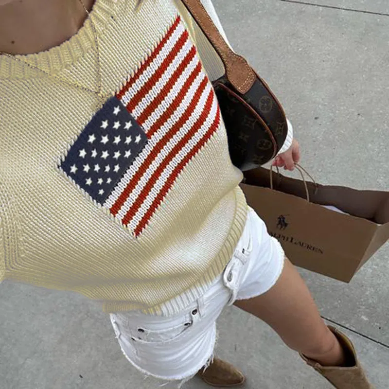 Fashionkova Mable American Flag Sweater