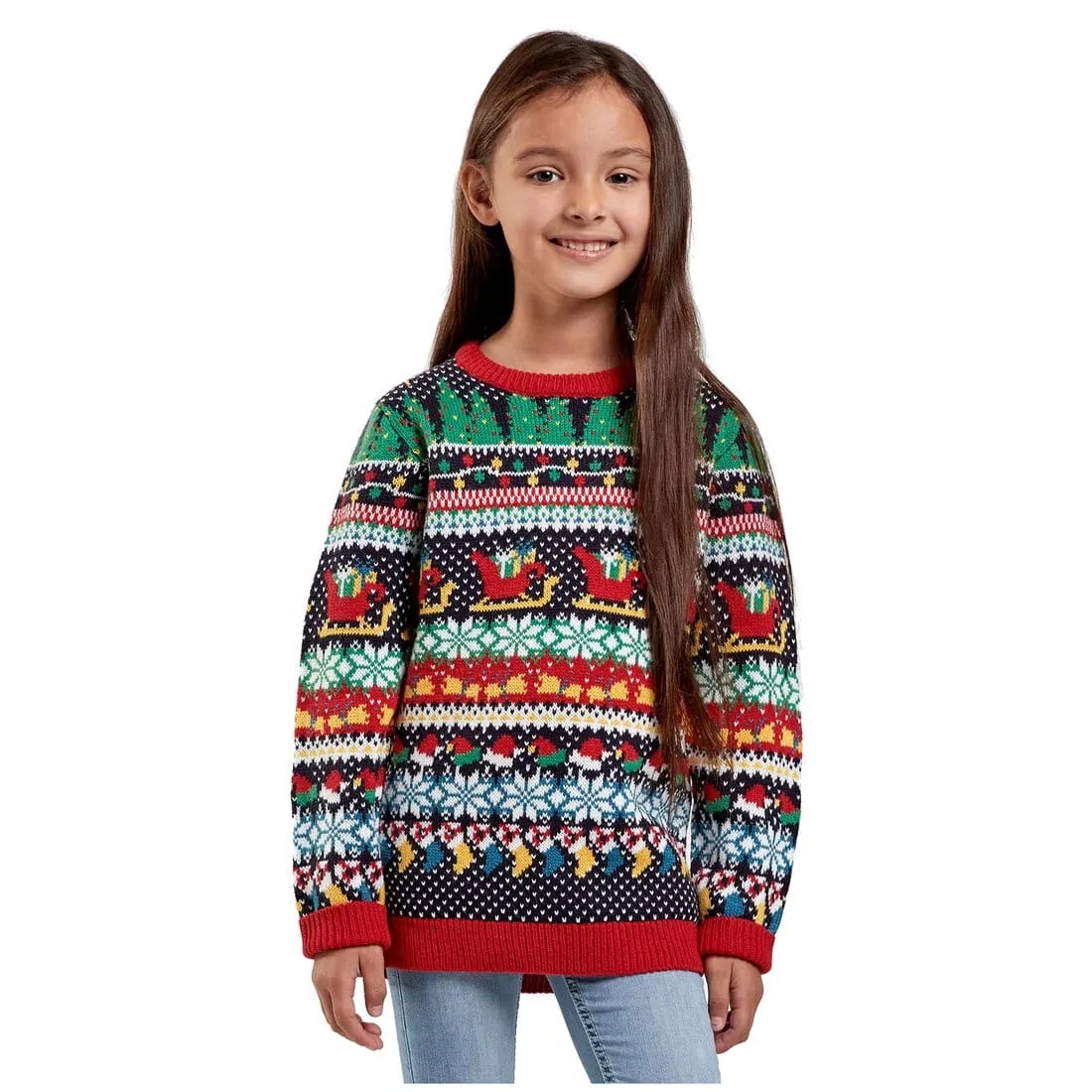 Kids Christmas Jumper Multi Colour Xmas Icon Knit Pattern