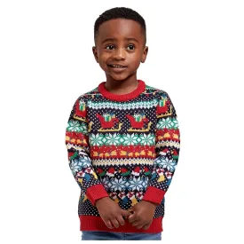 Kids Christmas Jumper Multi Colour Xmas Icon Knit Pattern