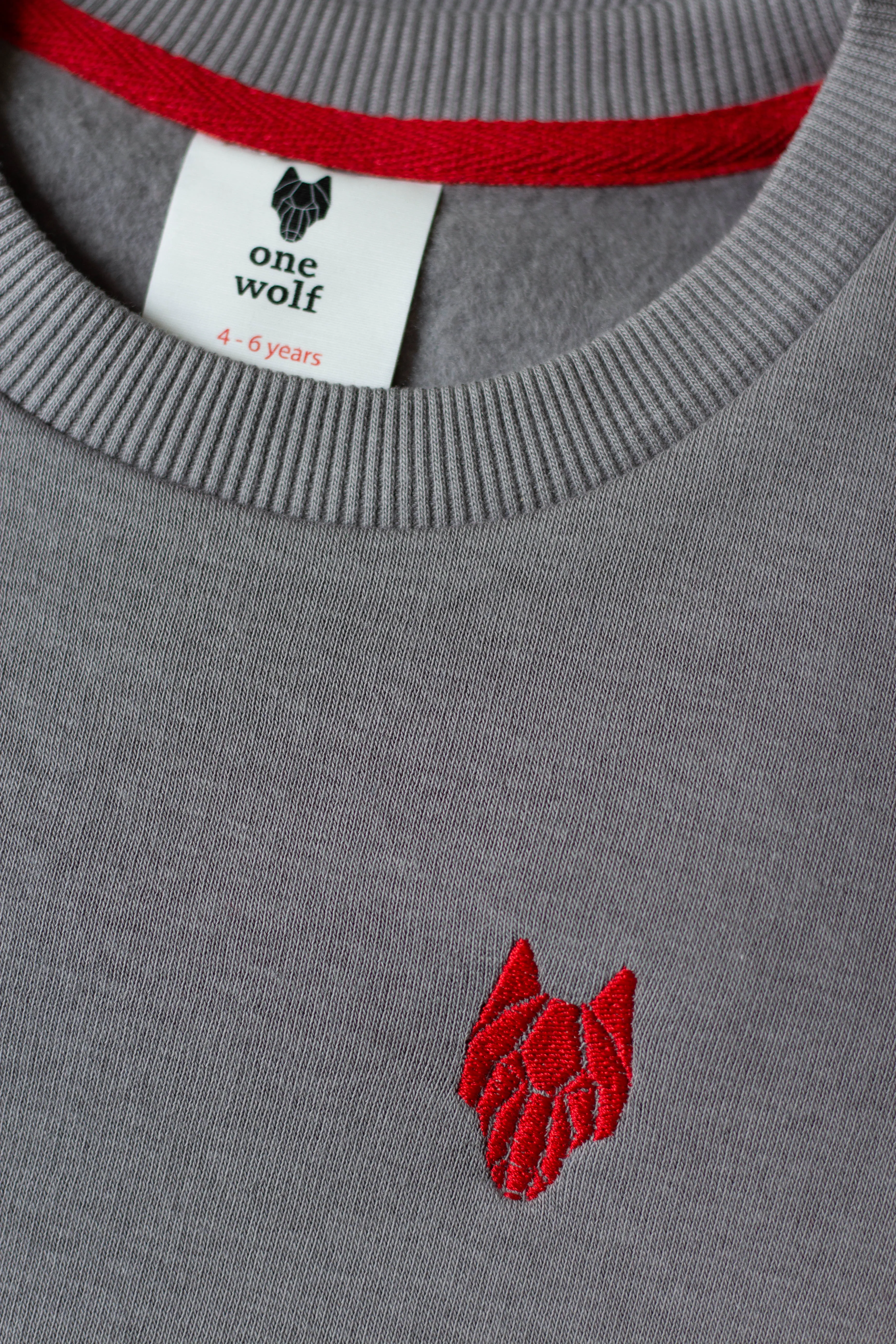 Kid’s sweater One Wolf, grey with red logo