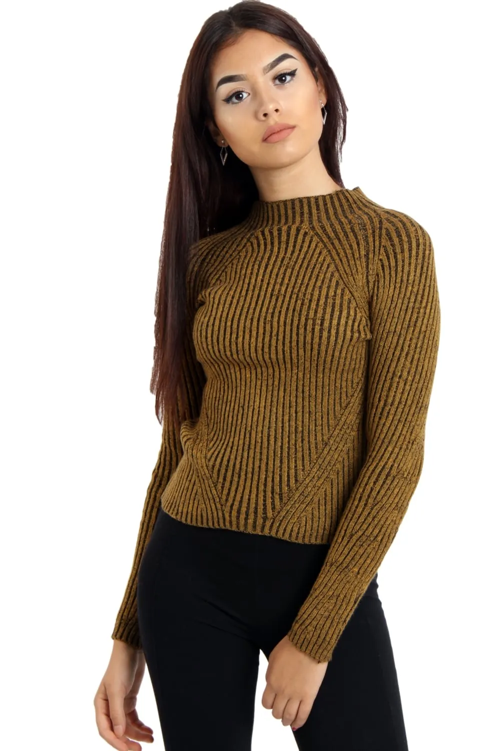 Knitted Ribbed Funnel Neck Jumper