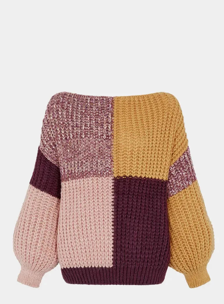 Laura Chunky Patchwork Jumper - Plum