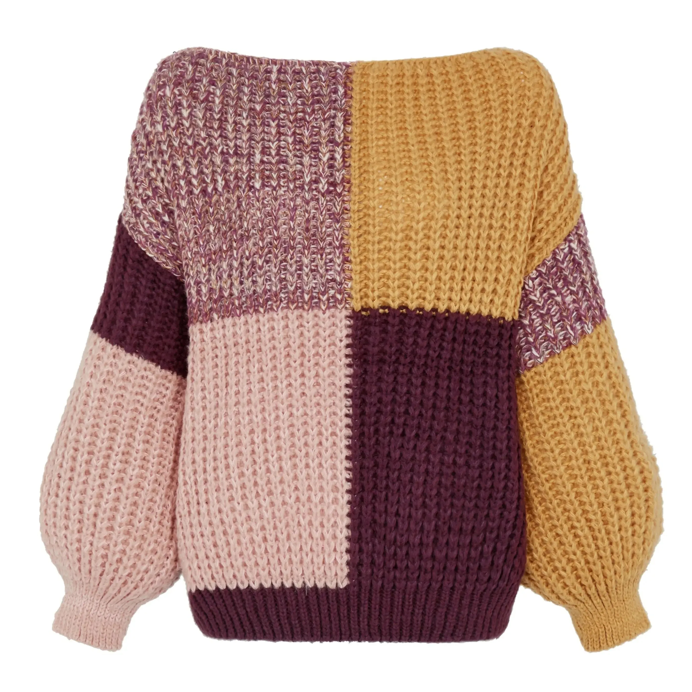 Laura Chunky Patchwork Jumper - Plum