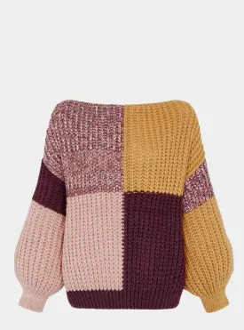 Laura Chunky Patchwork Jumper - Plum