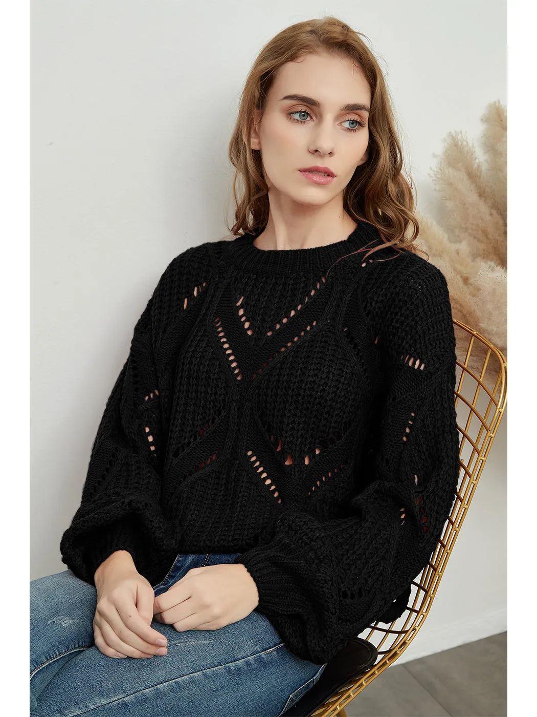 Long Sleeve Patterned Pullover Sweater