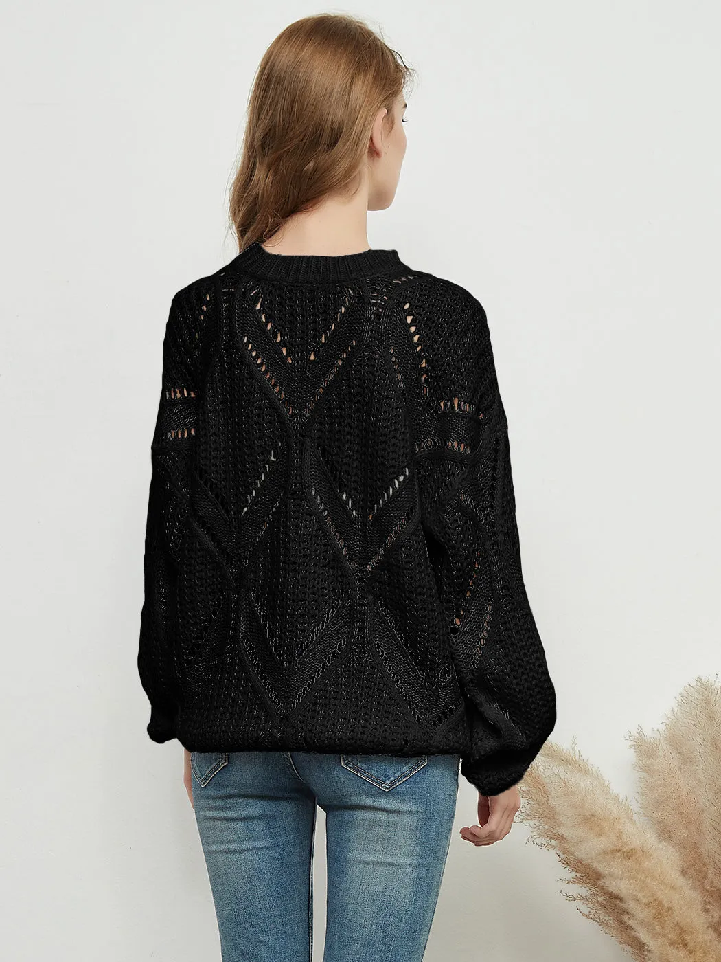 Long Sleeve Patterned Pullover Sweater